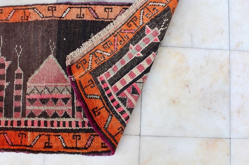 Handmade Turkish Vintage Small Rug Carpet 0.79 x 0.50 cm Bathroom Mat No637 Door Mat 31 x 20
