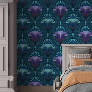 Mystic Midnight Bloom – Peel and Stick Wallpaper | Removable Fabric Wall Mural | Dark Floral Pattern