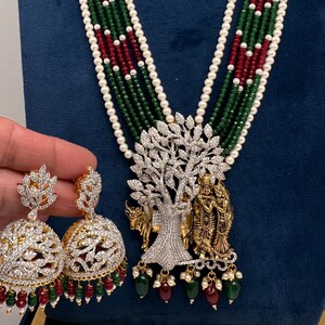 Radha Krishna Multi Color Beads Pearls Fusion  Necklace Indian Jewelry