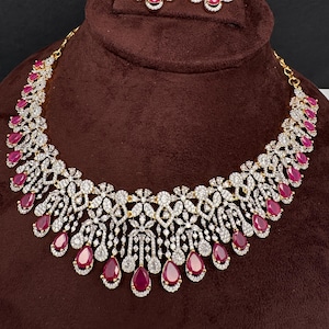 Ruby Red Diamond CZ Neckline Necklace Cubic Zirconia Indian Jewelry/ Pakistani Jewelry