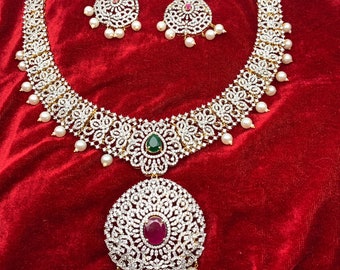AD Multi Color Stone Long Necklace/Indian Jewelry/Pakistani Jewelry