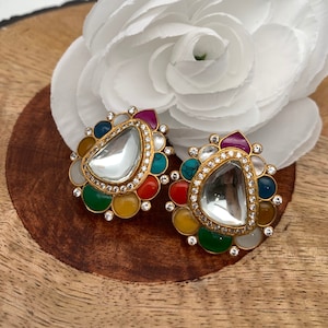 Navratan Stone Kundan Studs Earrings