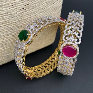 American Diamond Ruby Emerald Bangles ,Indian Bangles, Pakistani Jewelry, Multi Color Bangles