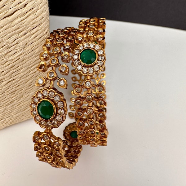 Green Cz Bangles ,CZ Indian Bangles, Pakistani Jewelry, Green AD Bangles