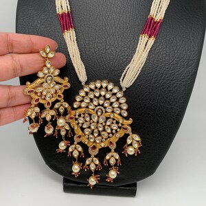 Pearl Rani Haar necklace with Kundan Floral Pendent Pakistani Jewelry, Indian Jewelry
