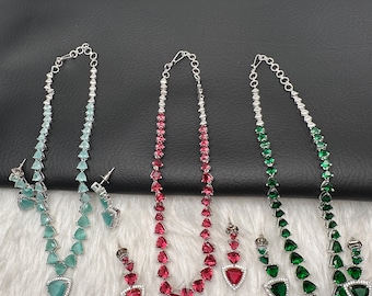 Dainty Silver CZ doublet necklaces/ Gift for Her