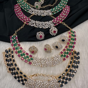 Ruby Emerald Necklace/ Dainty Cubic Zirconia Necklace AD