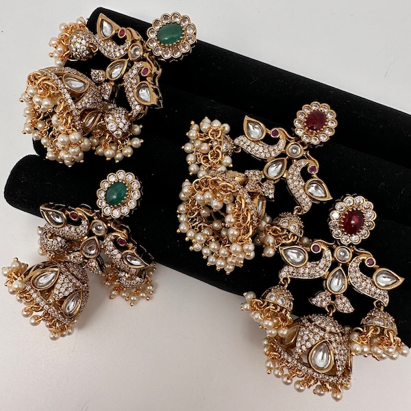 Victorian Kundan Jhumka Earrings Indian Earrings, Pakistani Jewelry, Mehendi Polish Jhumkis