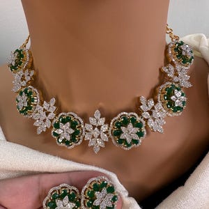 Diamond Emerald Necklace, Indian Jewelry, Pakistani Jewelry, Cubic Zirconia Necklace