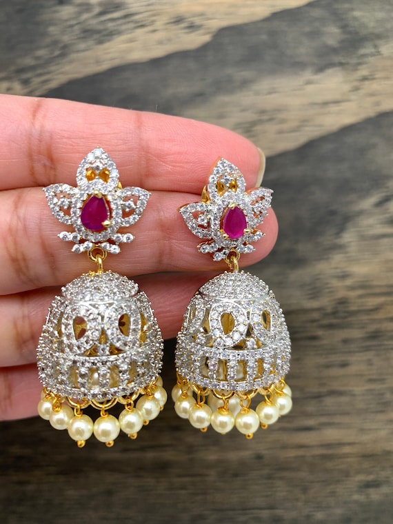 Buy Tempting Stone Jhumkas | 92.5 Gold Plated Silver Stone Earrings Online  – The Amethyst Store