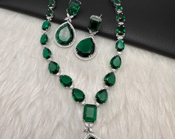 CZ Gree Doublet Short Necklace Pakistani Jewelry Indian Jewelry