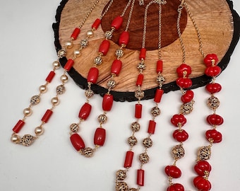Coral Golden Nakshi Ball Mala Necklace /Indian Jewelry