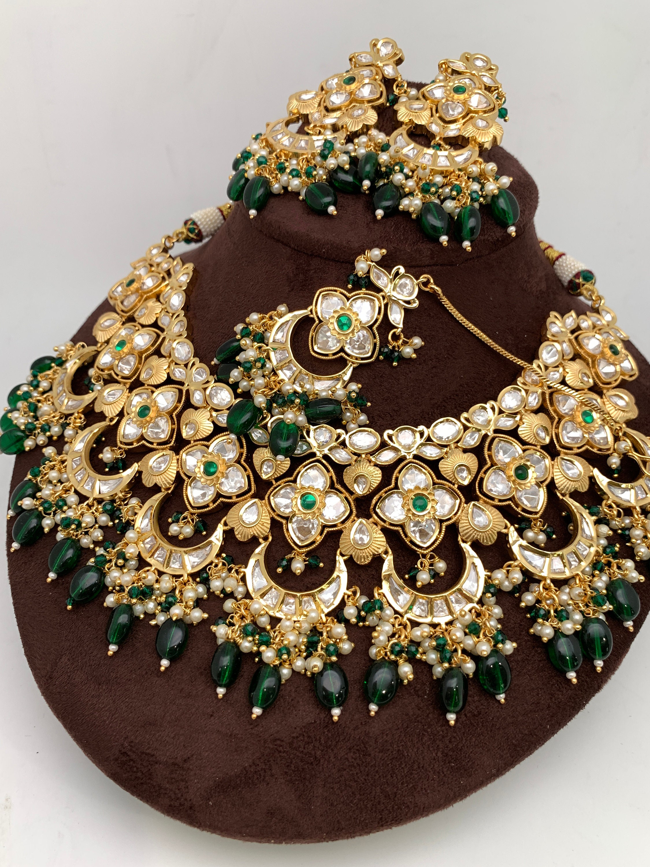 Yellow & Green Handcrafted Kundan Jewellery Set