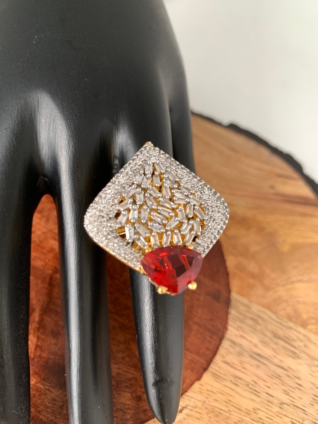 AD Stone Diamond Shape Cocktail Ring, Adjustable - Etsy