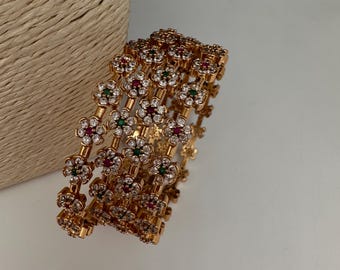 Sleek AD Multi Color Floral Set of 4 Bangles Bracelets Kada Indian Jewelry