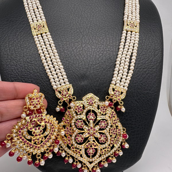 Hyderabadi Jadau Pearls Rani Haar Necklace Punjabi Jadau Pakistani Jewelry Indian Jewelry