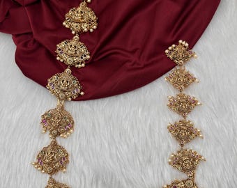 Matte kemp Goddess Lakshmi Hair Pin Choti Indian Jewelry Jada Billalu