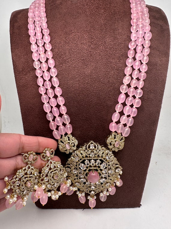 Pink CZ Beads Necklace – CZ0005 – Spurthi Jewels