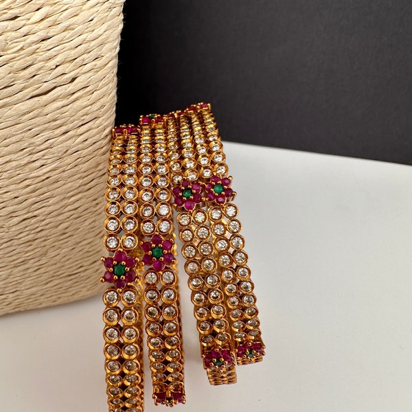 Matte Multi Stone Set of 4 Bangles Bracelets Indian Jewelry Pakistani Jewelry