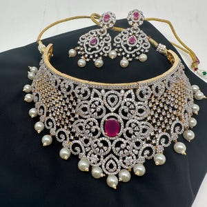 Diamond Ruby Emerald Choker, Cubic Zirconia Choker