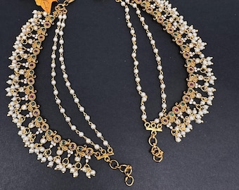 Earchain/champaswaralu/Acabado mate Floral Earchain con múltiples piedras y CZ/Matilu