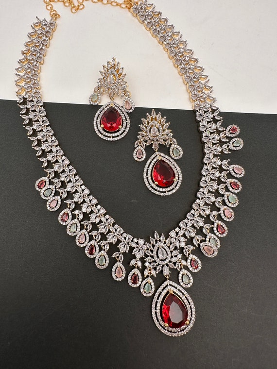 CZ Multi Stone Necklace Indian Jewelry Pakistani Jewelry Etsy Canada