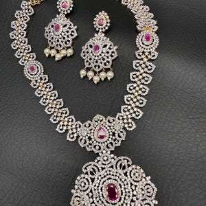 Diamond Ruby Necklaces/ AD Short Necklace/Indian Jewelry/ Pakistani Jewelry