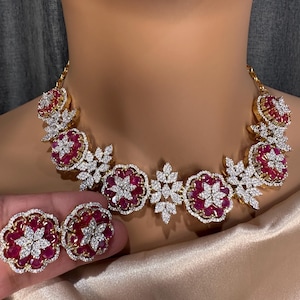Diamond Ruby Neckline Cubic Zirconia American Diamond Necklace
