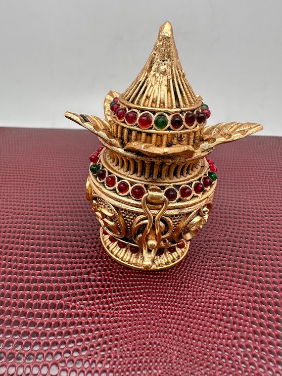 Nakshi Kumkum Box: Red & Green Stone Kalash, Indian Decor - Etsy