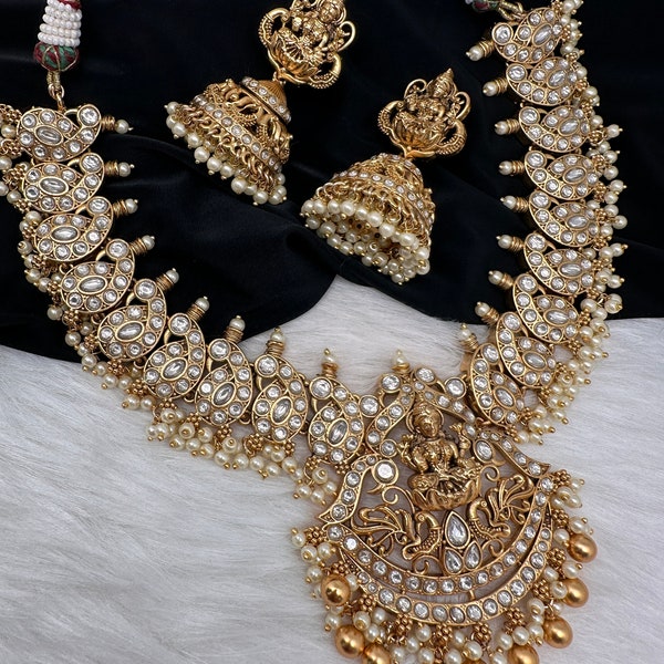 Jadau Kundan Goddess Lakshmi Mango Necklace/Temple Jewelry/ Statement Necklace