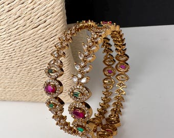 Multi Stone Cz Bangles ,CZ Indian Bangles, Pakistani Jewelry, Matte Victorian AD Bangles