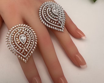 Adjustable CZ Cocktail Ring - Indian Jewelry