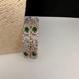American Diamond Emerald Bangles ,Indian Bangles, Pakistani Jewelry, Emerald Bangles
