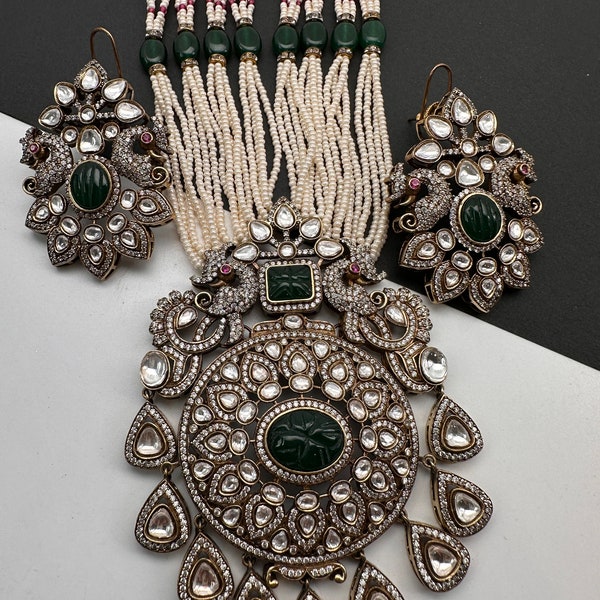 Victorian Kundan Pearls Beads Long Necklace| Pakistani Jewelry| Indian Jewelry| Rani Haar