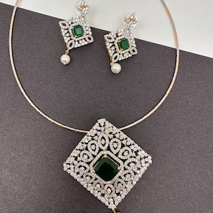 CZ Pendent Set / Indian Jewelry/ Pakistani Jewelry American Diamonds