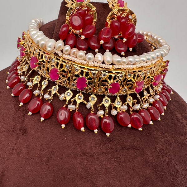 Hyderabadi Jadau Real Pearls Choker Necklace Punjabi Jadau Pakistani Jewelry Indian Jewelry