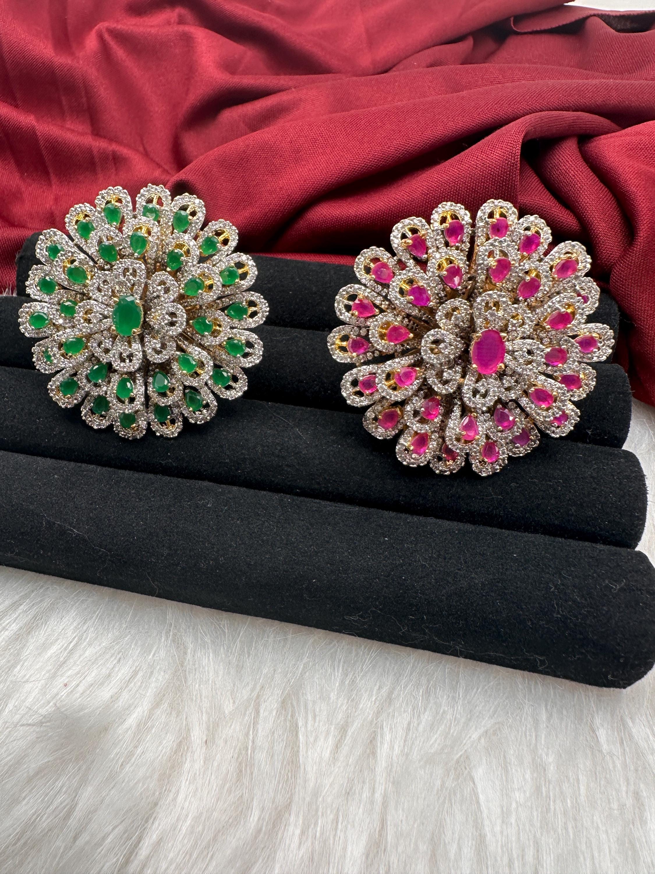 IndianJewelry ＊RINGのみ Adjustable CZ Cocktail Ring: Ruby, Emerald, Indian Jewelry - Etsy