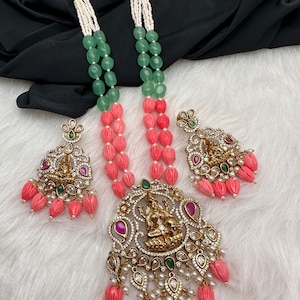 Tulip Beads Necklace Indian Jewelry/Goddess Lakshmi Necklace Temple Jewelry