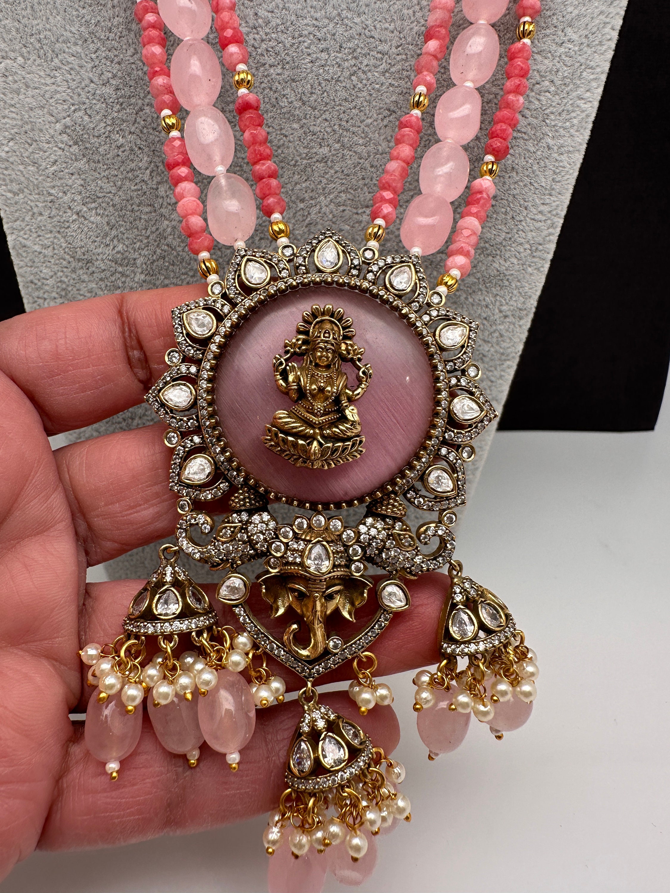 Pink Beads Necklace Indian Jewelry/ Monalisa Beads Polki