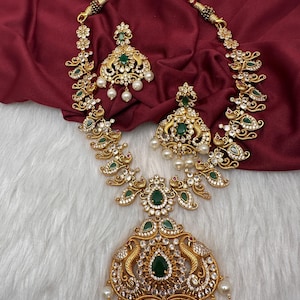 Mango Mala Kempu Matte Green Necklace Ethnic Indian Jewelry