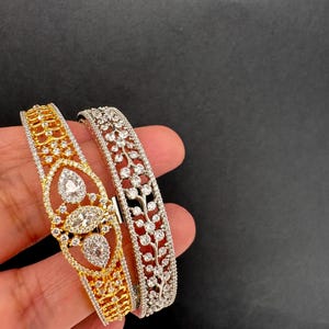 AD Gold Silver Openable Bracelet/ Indian Jewelry/ Pakistani Jewelry/ Statement Jewelry/ Kada