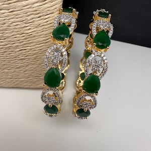 Diamond Emerald Green Bangles ,CZ Indian Bangles, Pakistani Jewelry, Bracelets/Kada
