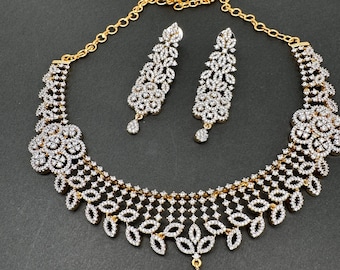 Cubic Zirconia Necklace AD Statement Indian Jewelry/ Pakistani Jewelry