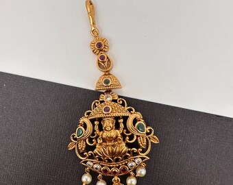 Goddess Lakshmi Matte Maang Tikka, Indian Wedding Jewelry