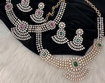 CZ Ruby Emerald diamond Necklace/ Indian Jewelry/ Pakistani Jewelry