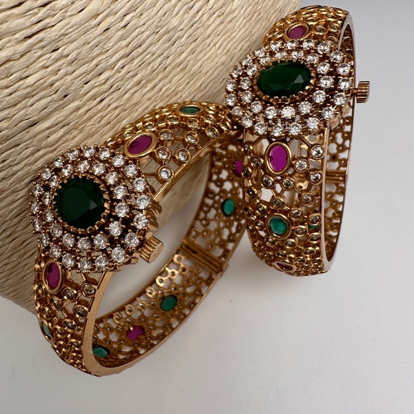 Matte Multi Stone Openable Bangles/ Kada Bracelet Indian Jewelry Pakistani Jewelry