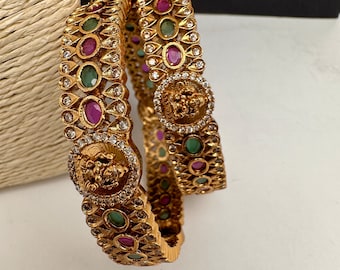 Matte Goddess Lakshmi Bangles/Temple Jewelry/One Gram Gold Bangles/South Bangles/Kada