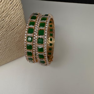 Emerald Green AD Openable Bangles ,CZ Indian Kada Bangles, Pakistani Jewelry