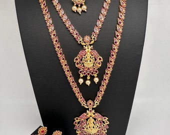 Goddess Lakshmi Combo Short Long Necklace Mang tika Indian Temple Jewelry