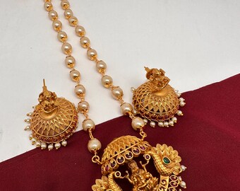 Goddess Lakshmi Pendent Set Temple jewelry Locket set Jhumkas